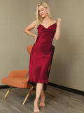 SilkSilky US Silk Sleeveless Cowl Neck Dress Wine 006