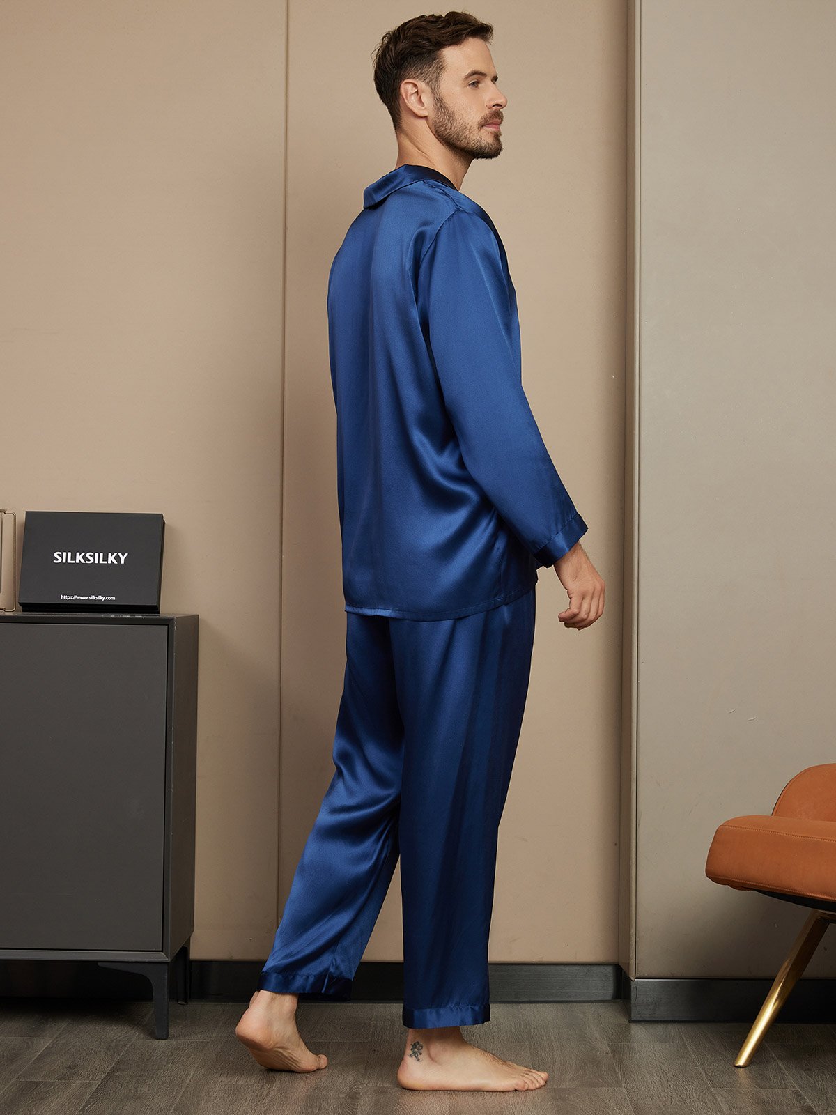 [Dark Blue] SilkSilky  Pure Silk Mens Pajamas 002