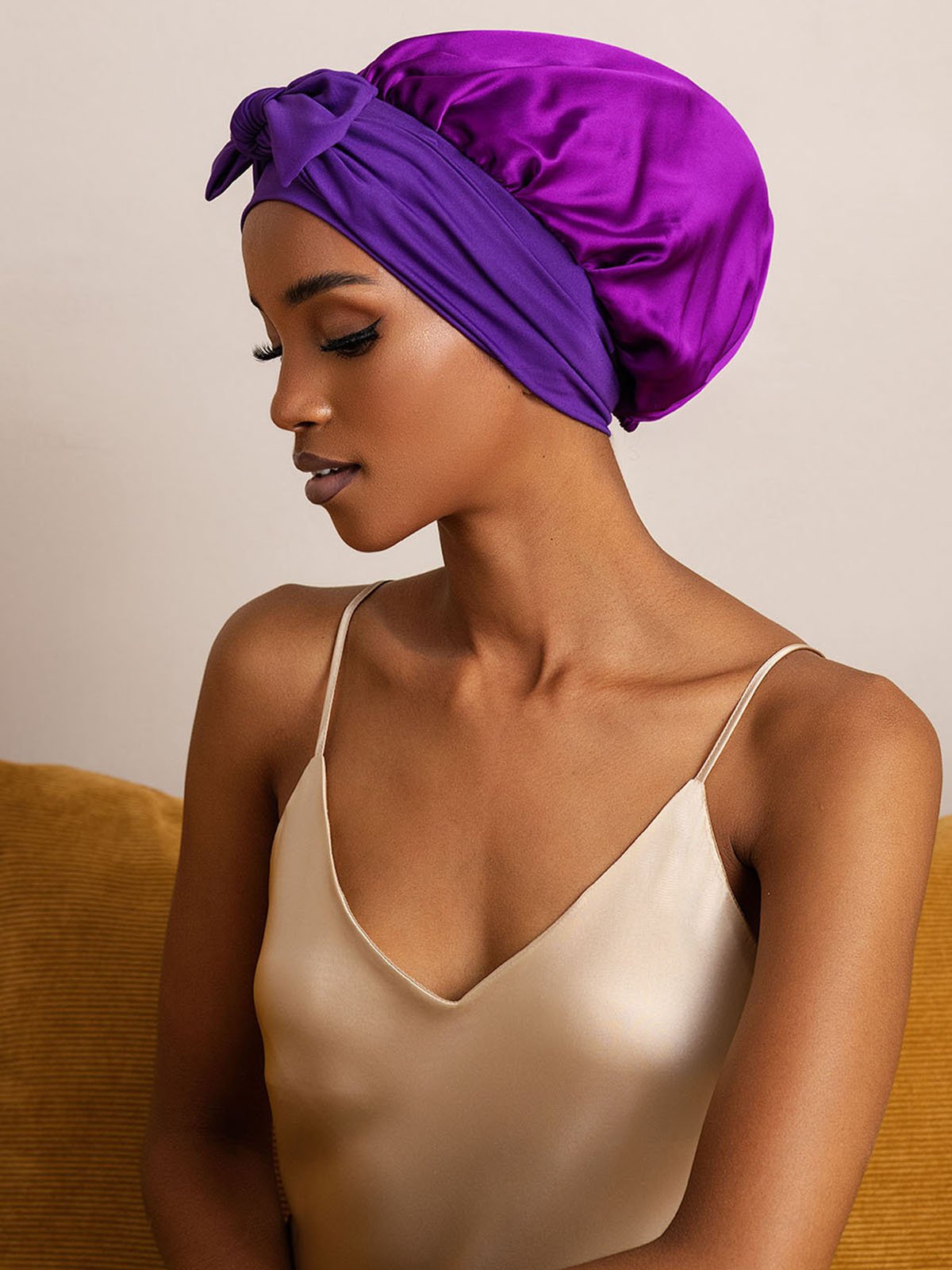 SilkSilky Pure Silk Sleep Cap Purple 002