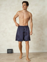 [Navy Chain] SilkSilky  Pure Silk Mens Sleep Bottoms 003,