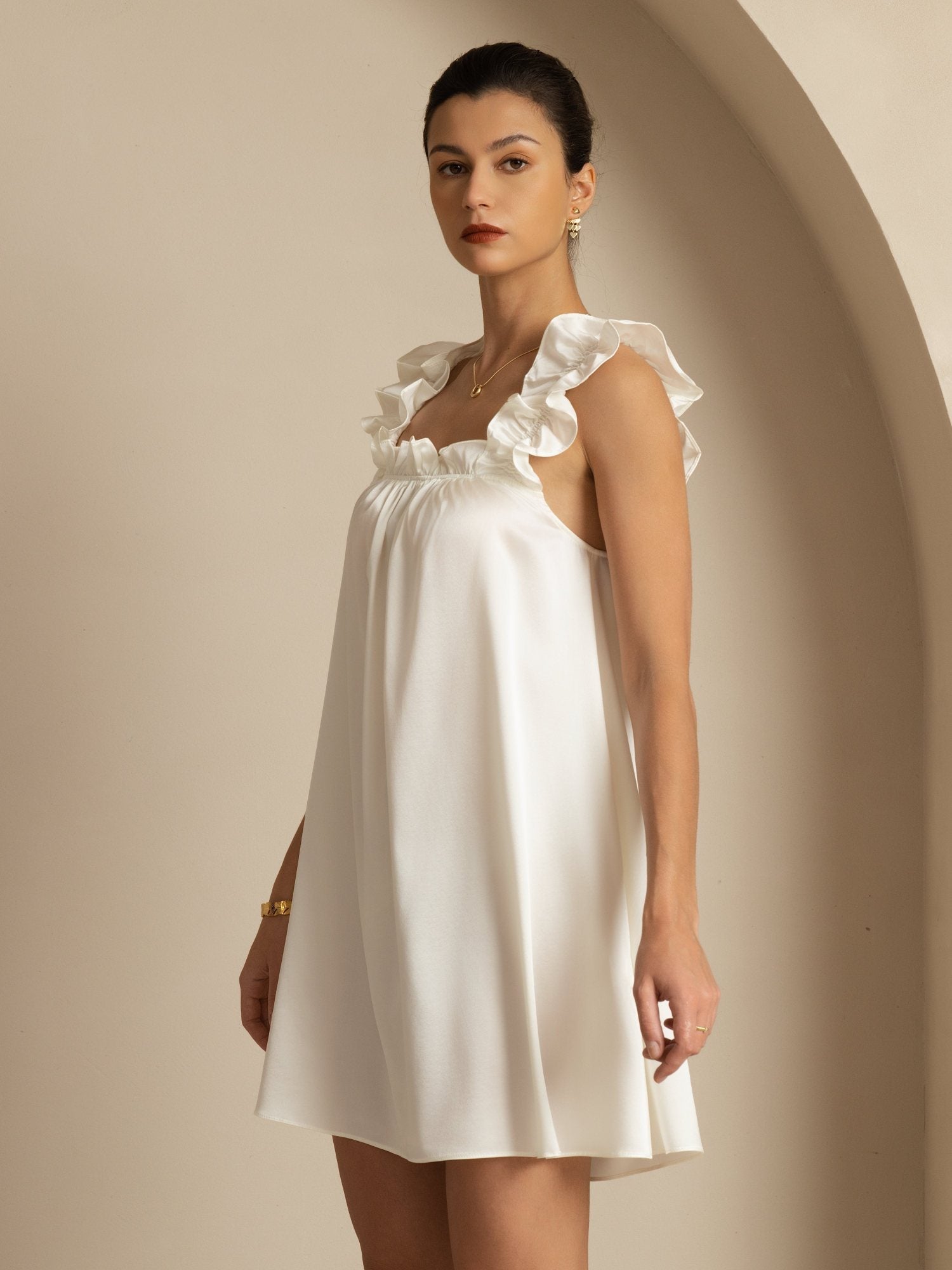 [White] SilkSilky 19Momme Silk Sleeveless Square Neck Dress 004