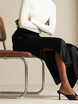 [Black] SilkSilky  19Momme Silk Split Women's Pants 007,