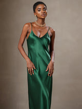 [Green] SilkSilky  Spaghetti Strap V Neck Dress 003