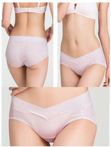 Pink silk maternity briefs with V-waist design, soft breathable mulberry silk blend