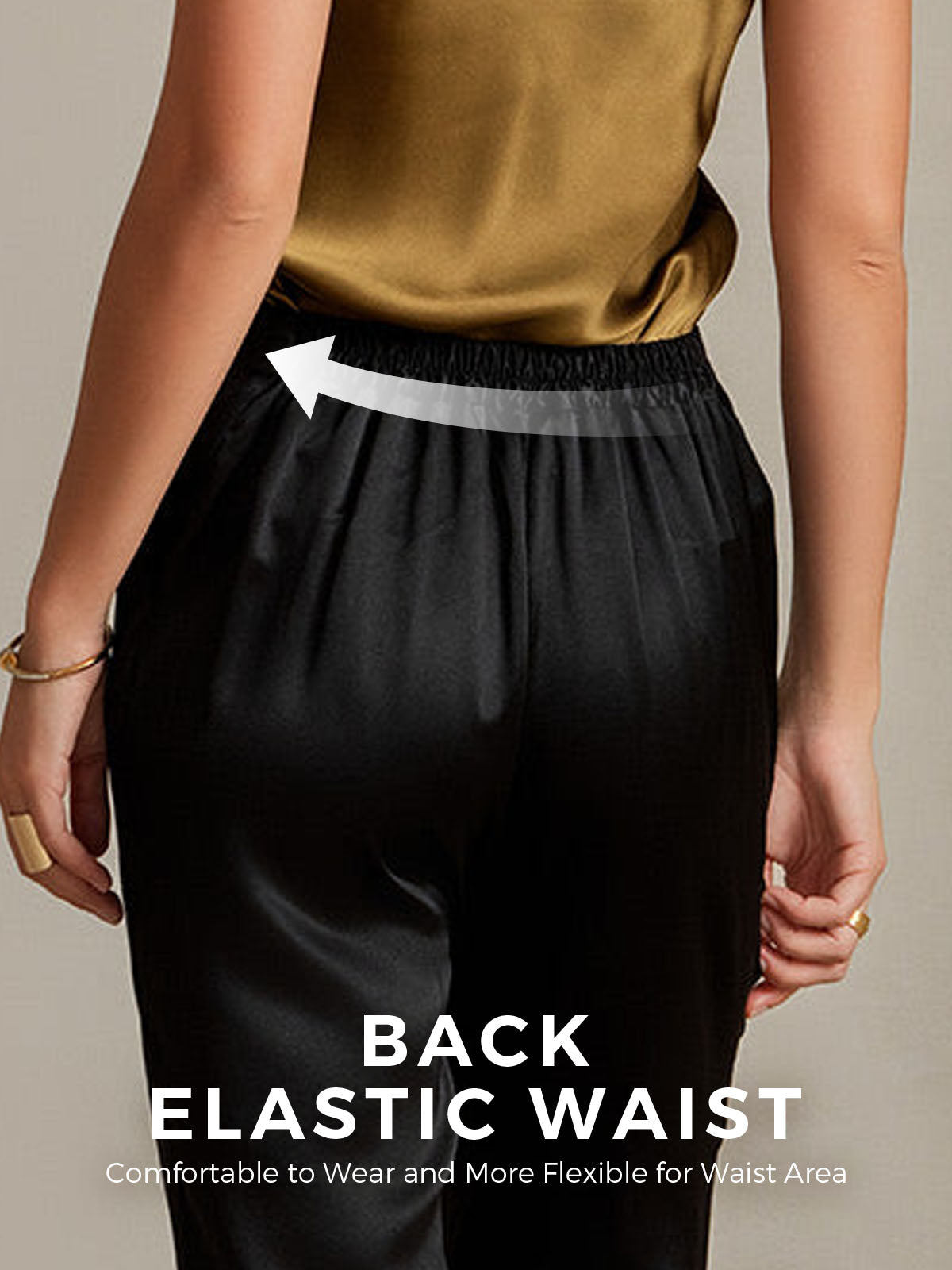 19Momme Silk High Waist Straight Fit Women's Pants with Back Elastic Waist Design