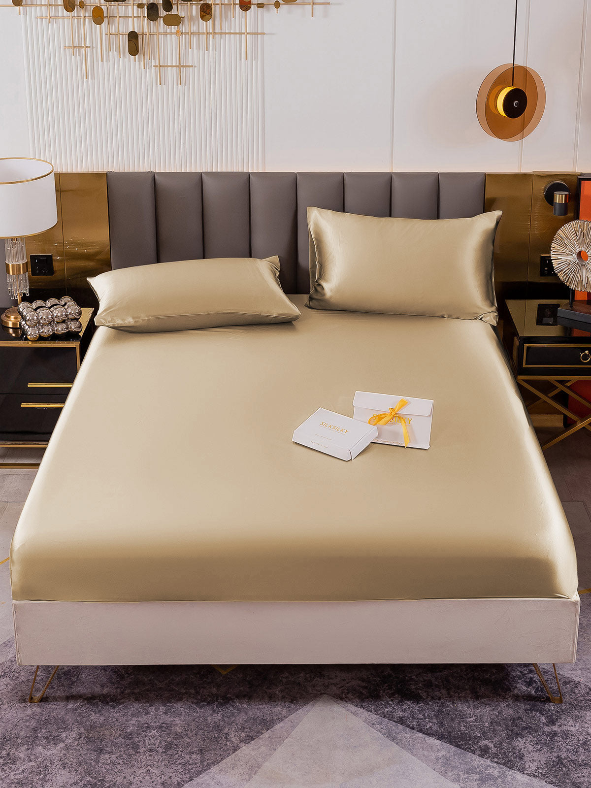 [Beige] SilkSilky 19Momme Pure Silk Bedding Set 002