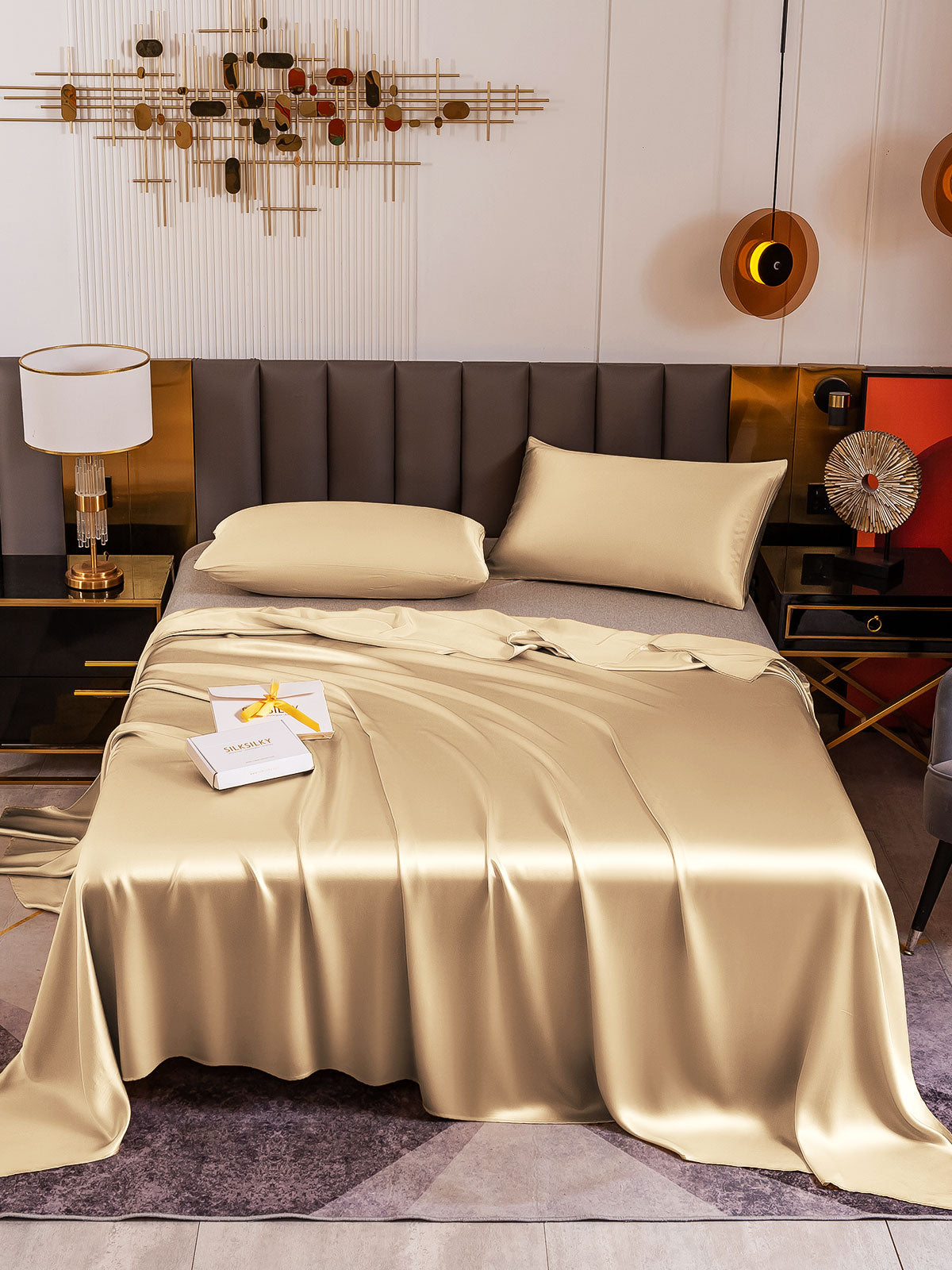 [Beige] SilkSilky 19Momme Pure Silk Bedding Set 002