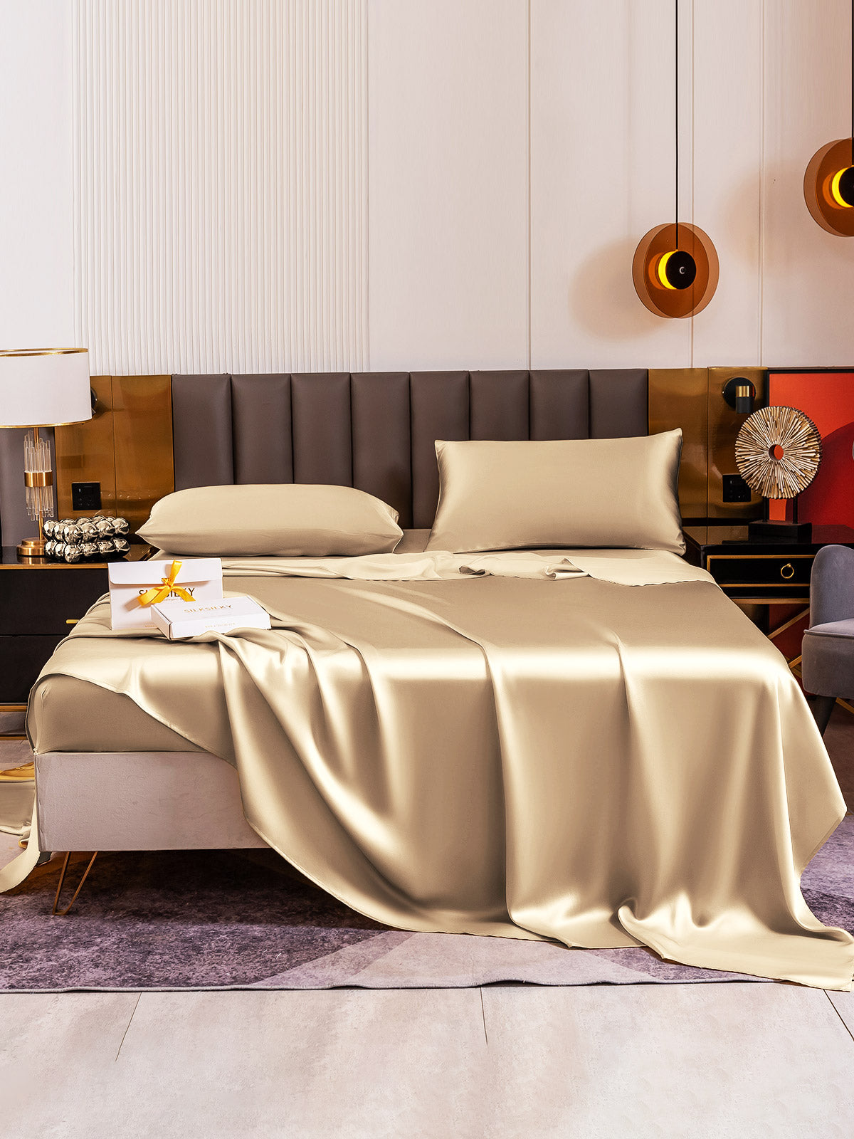 [Beige] SilkSilky 19Momme Pure Silk Bedding Set 002