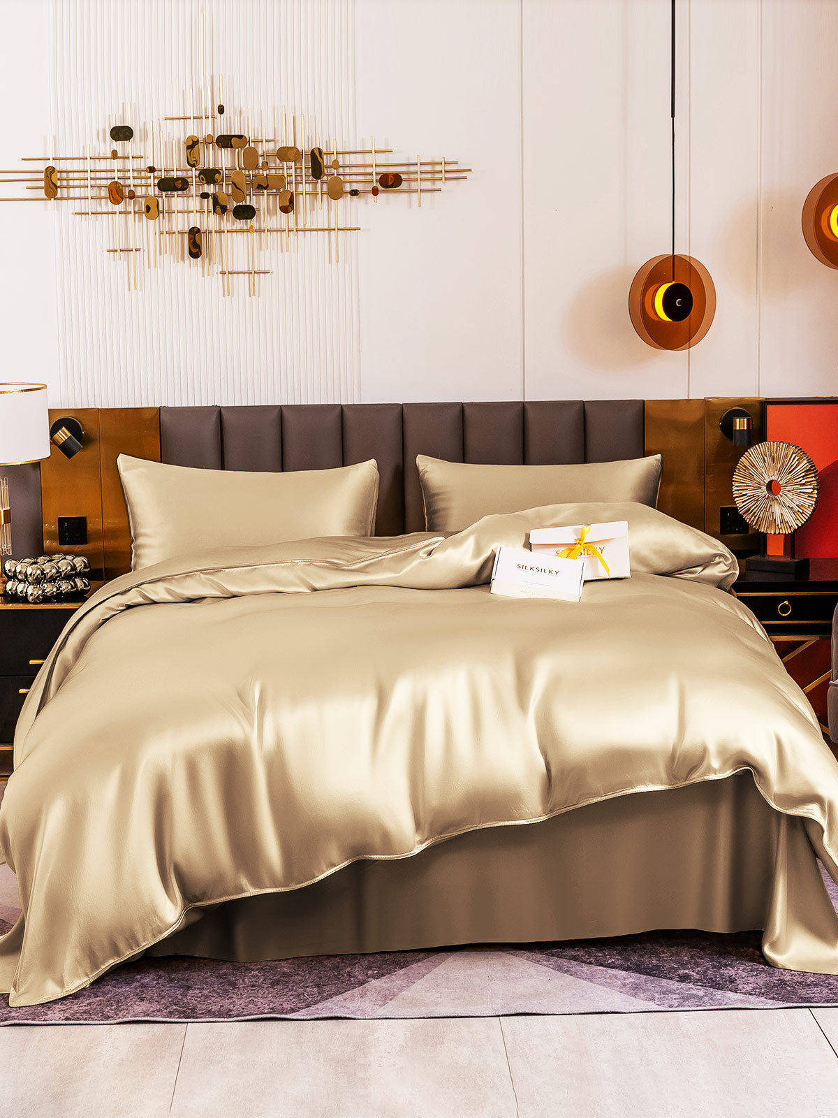 [Beige] SilkSilky 19Momme Pure Silk Bedding Set 002