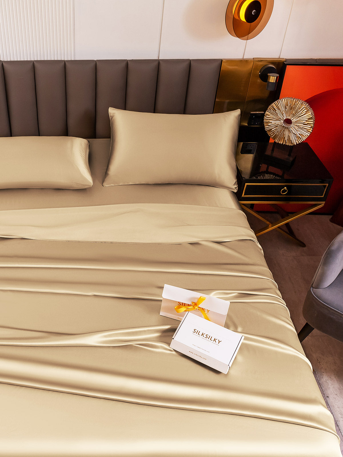 [Beige] SilkSilky 19Momme Pure Silk Bedding Set 003