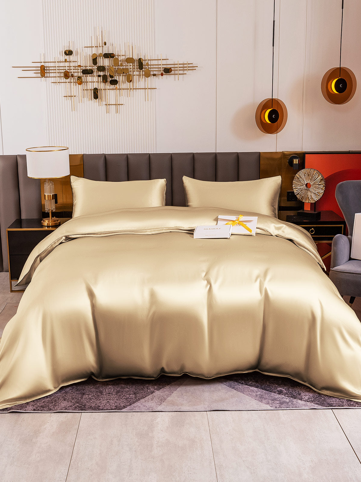 [Beige] SilkSilky 19Momme Pure Silk Bedding Set 005