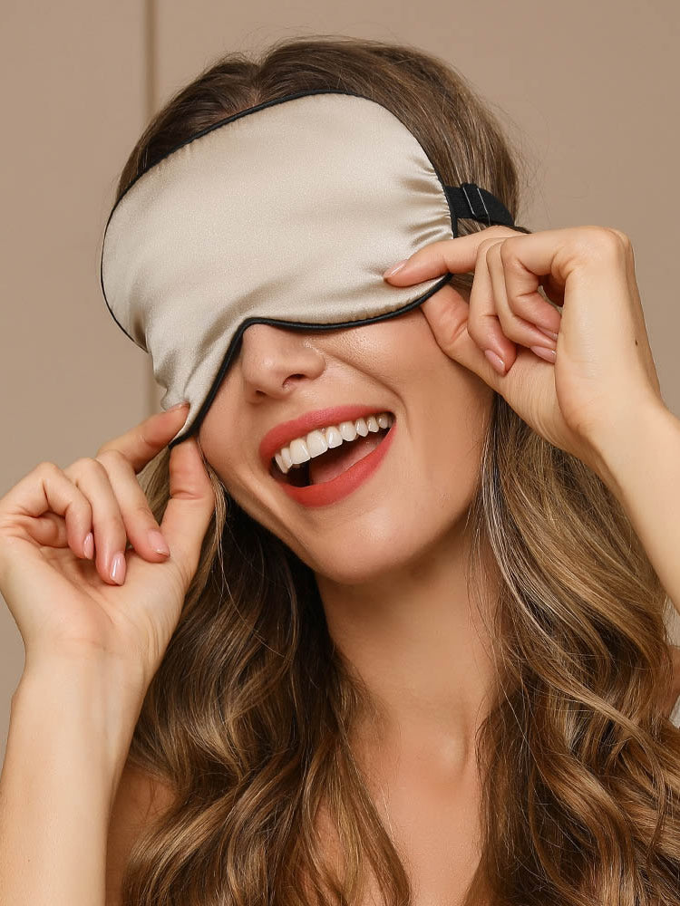 [Beige] SilkSilky  19Momme Pure Silk Eye Mask 001
