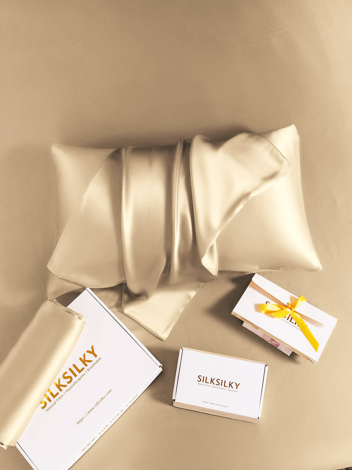 [Beige] SilkSilky 19Momme Pure Silk Pillowcase 008