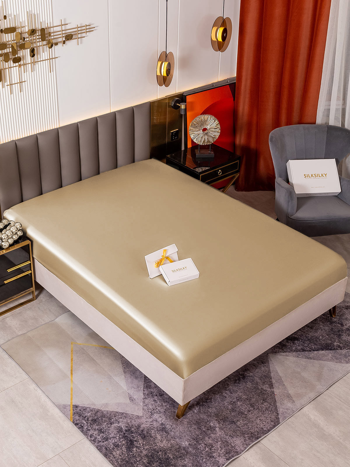 [Beige] SilkSilky 19Momme Pure Silk Sheet 001