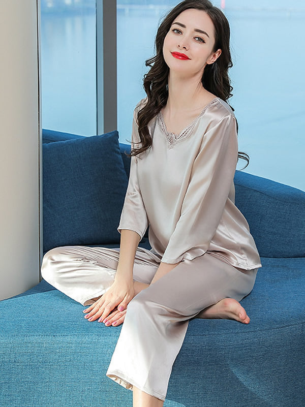 Clearance Laced Pure Silk Pajamas Set