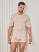 [Beige] SilkSilky  Short Sleeve V Neck Men's T-Shirt 001