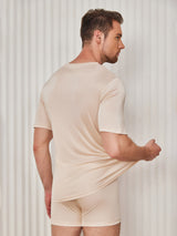 [Beige] SilkSilky  Short Sleeve V Neck Men's T-Shirt 002