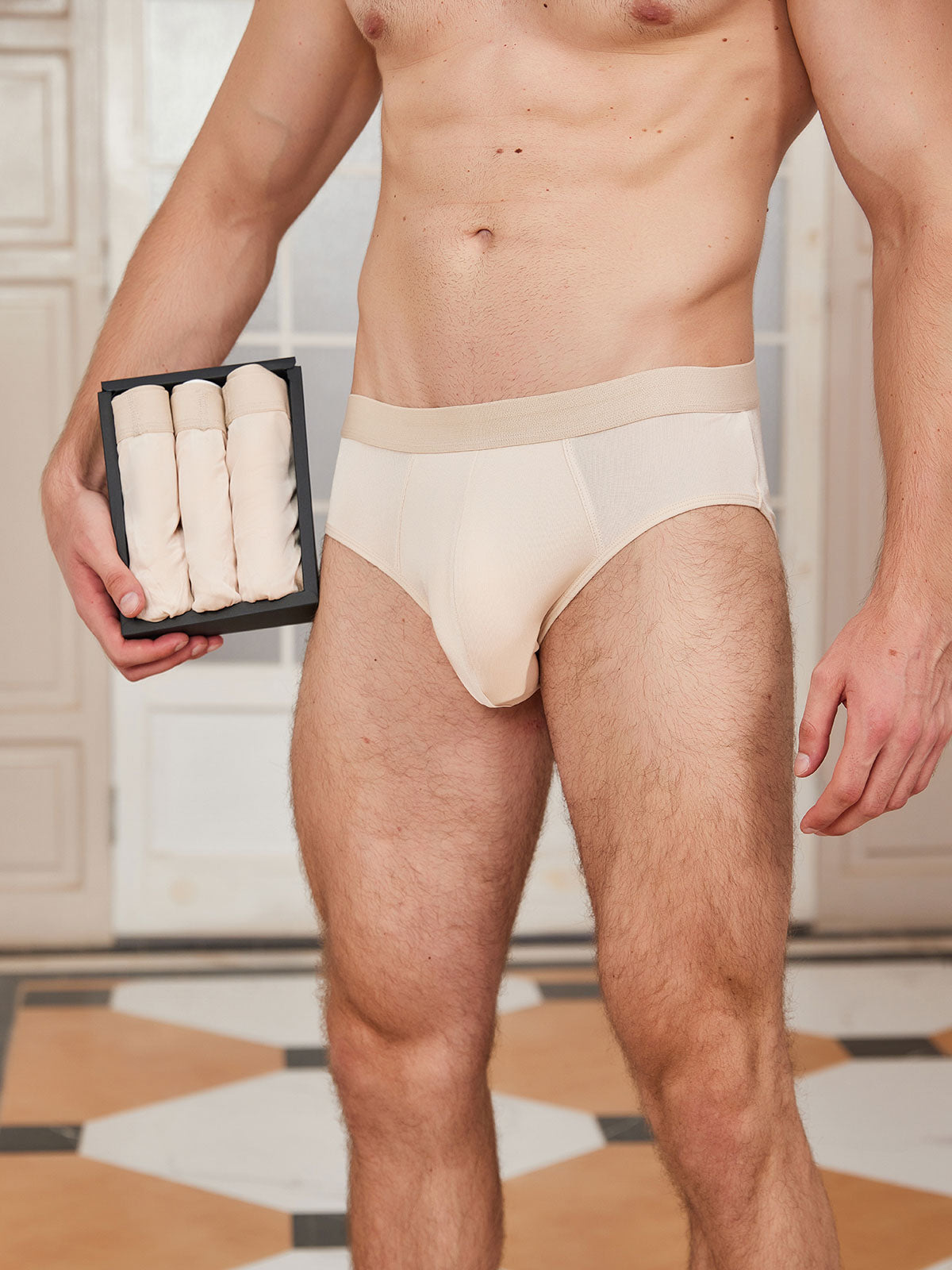 [Beige] SilkSilky Silk Mens Underwear 001