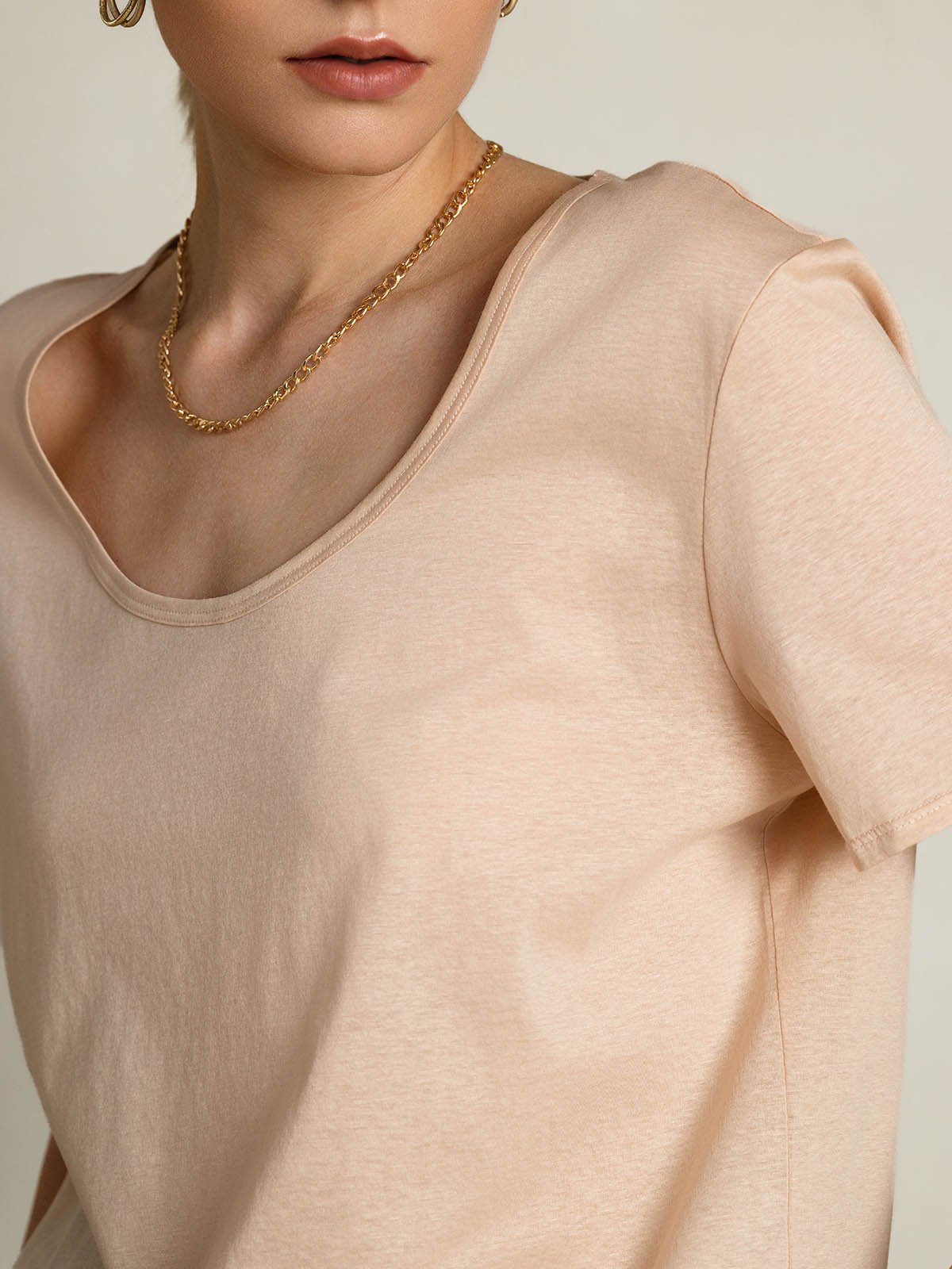 [Beige] SilkSilky Silk Short Sleeve U Neck Women's T-Shirt 009