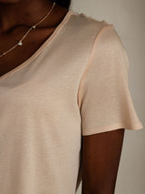 [Beige] SilkSilky  Short Sleeve V Neck Women's T-Shirt 007