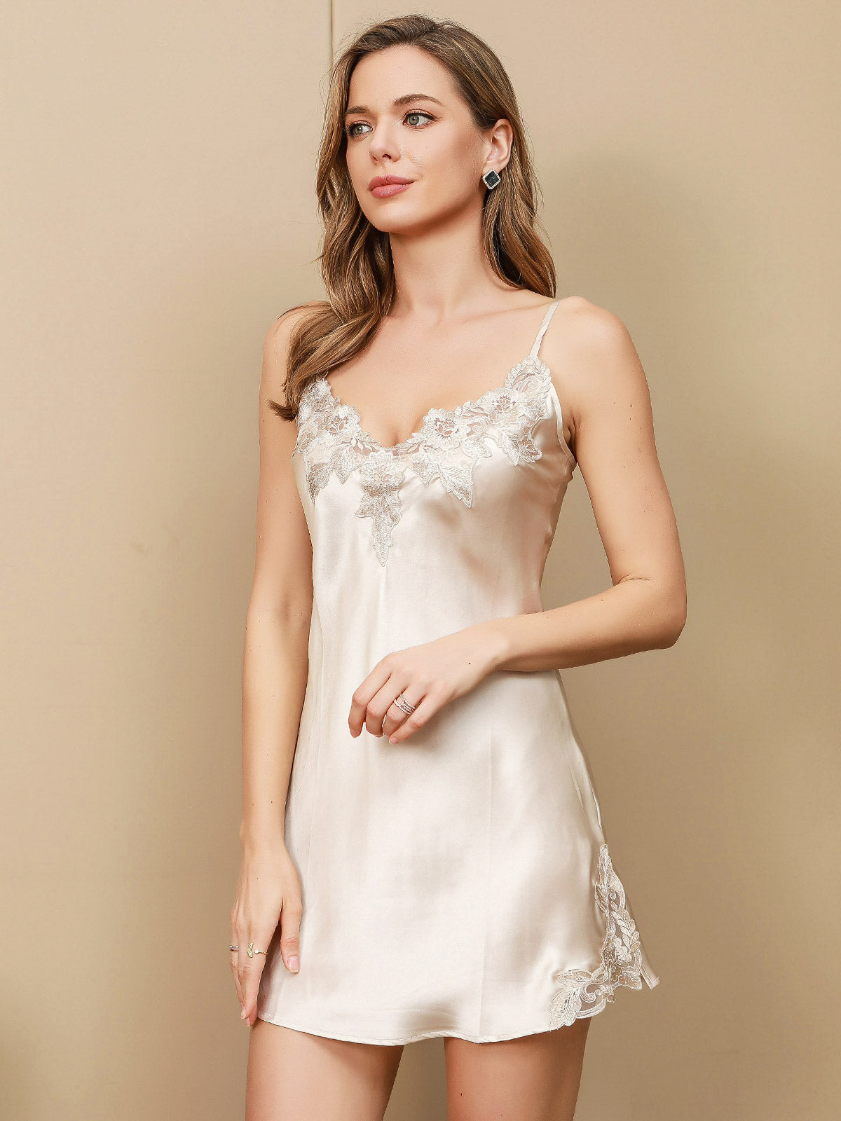[Beige] SilkSilky Silk Sleeveless Dress 003