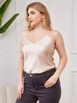 [Beige] SilkSilky  Spaghetti Strap V Neck Plus Size Camisole Top 003