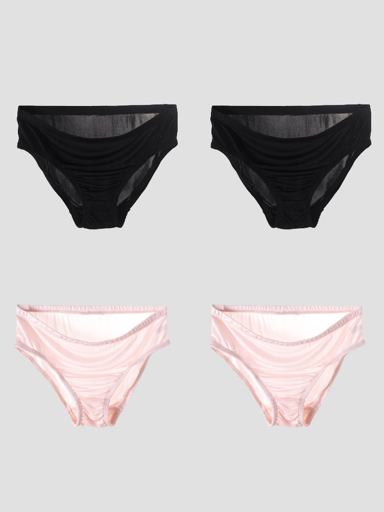 [Black+LightPink] SilkSilky Silk Knitted Panty 003