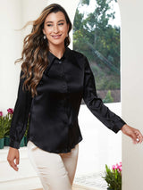 [Black] SilkSilky  19Momme Long Sleeve Collar Women's Shirt 003