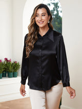 [Black] SilkSilky  19Momme Long Sleeve Collar Women's Shirt 005