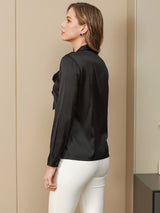 [Black] SilkSilky  19Momme Long Sleeve Tie Neck Women's Shirt 002