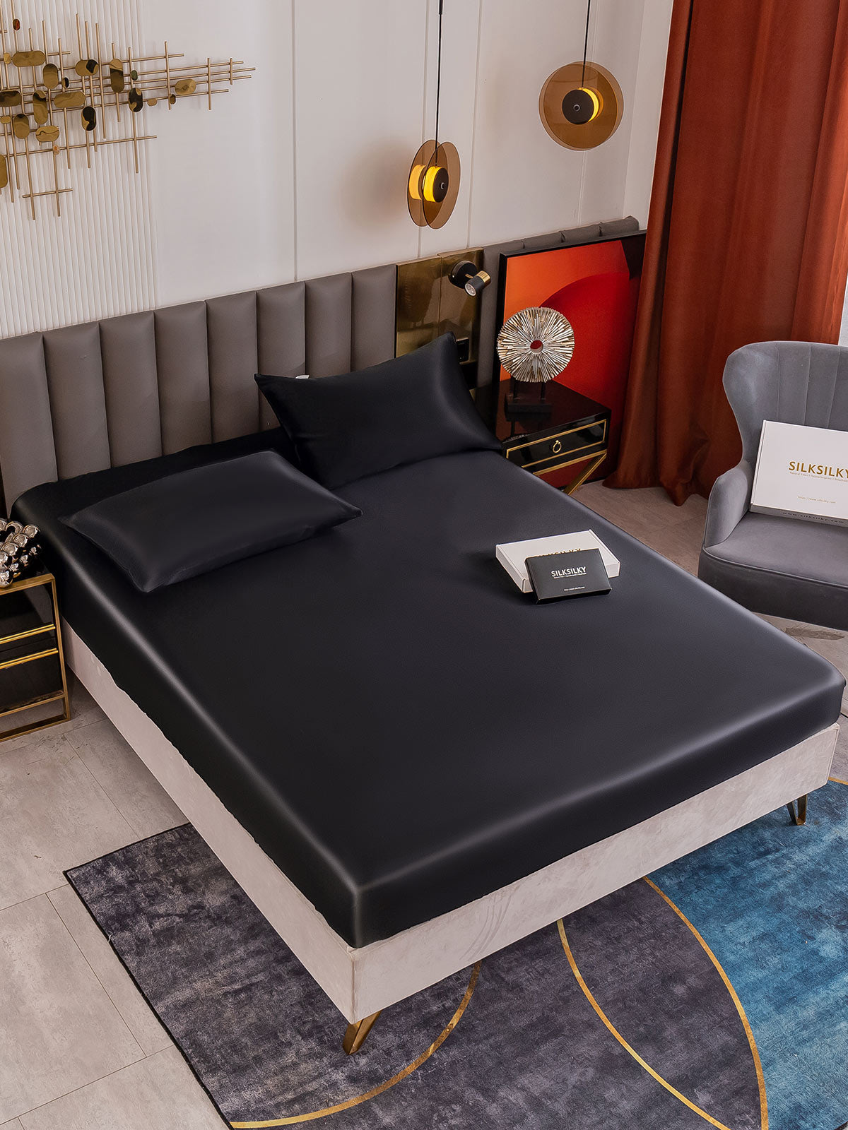 [Black] SilkSilky 19Momme Pure Silk Bedding Set 001