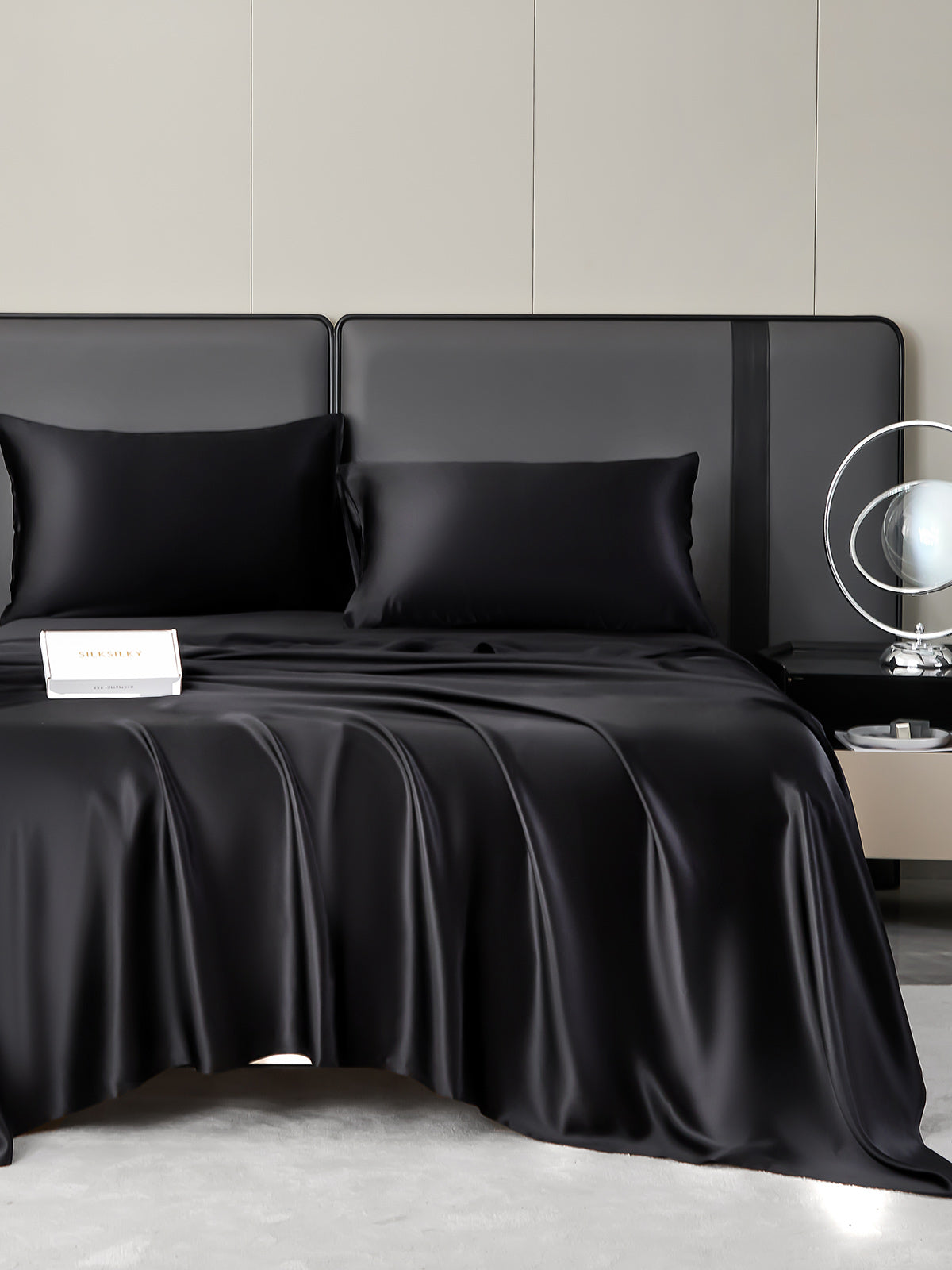 [Black] SilkSilky 19Momme Pure Silk Bedding Set 001