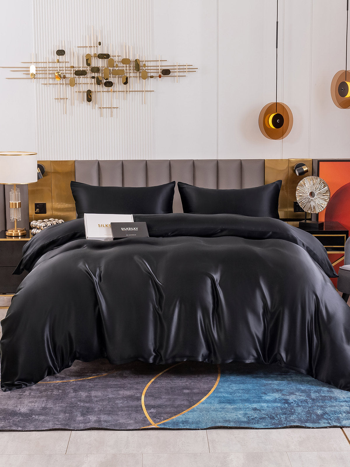 [Black] SilkSilky 19Momme Pure Silk Bedding Set 002