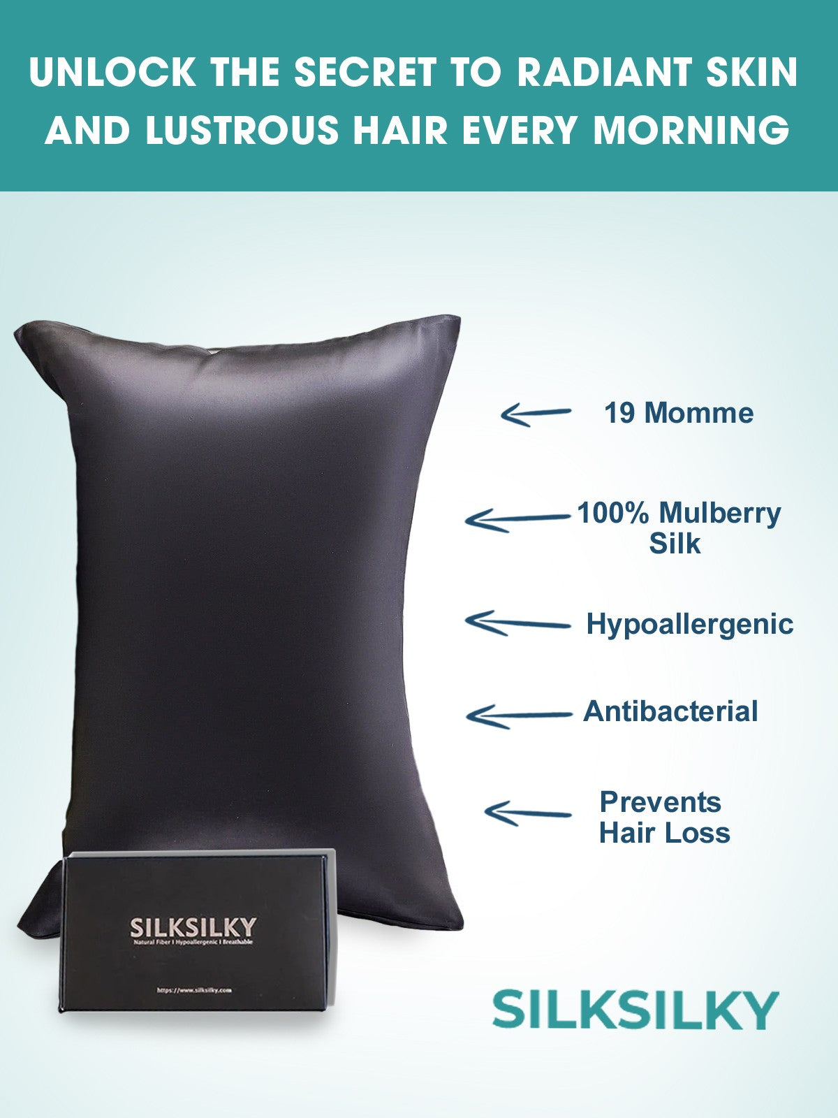 [Black] SilkSilky 19Momme Pure Silk Pillowcase 002