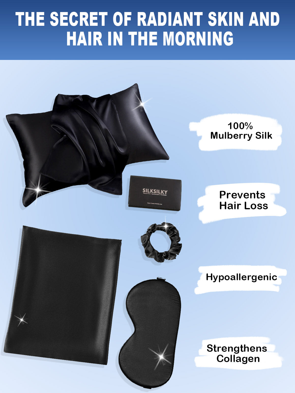 [Black] SilkSilky 19Momme Pure Silk Pillowcase Set 002