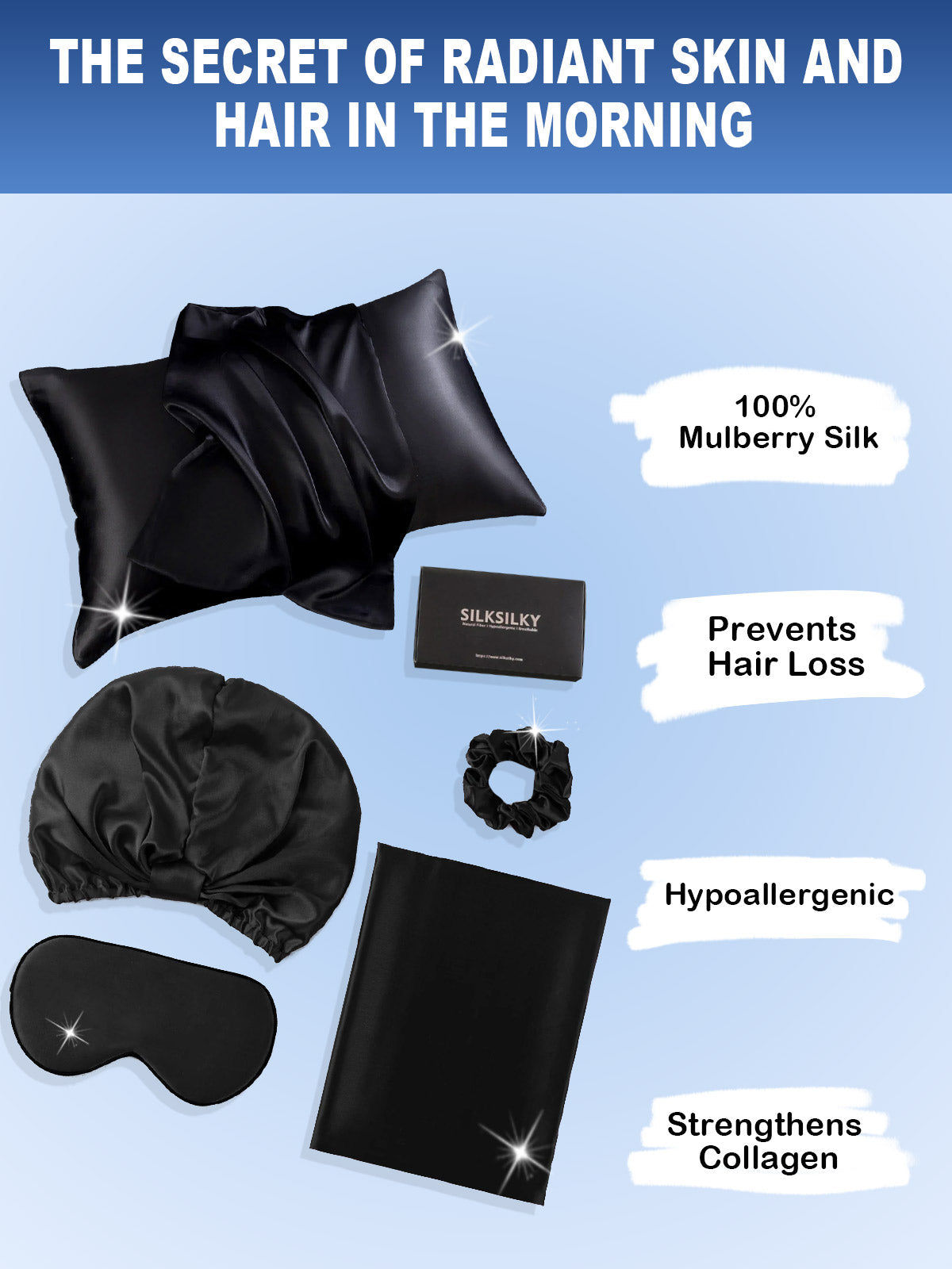 [Black] SilkSilky 19Momme Pure Silk Pillowcase Set 002