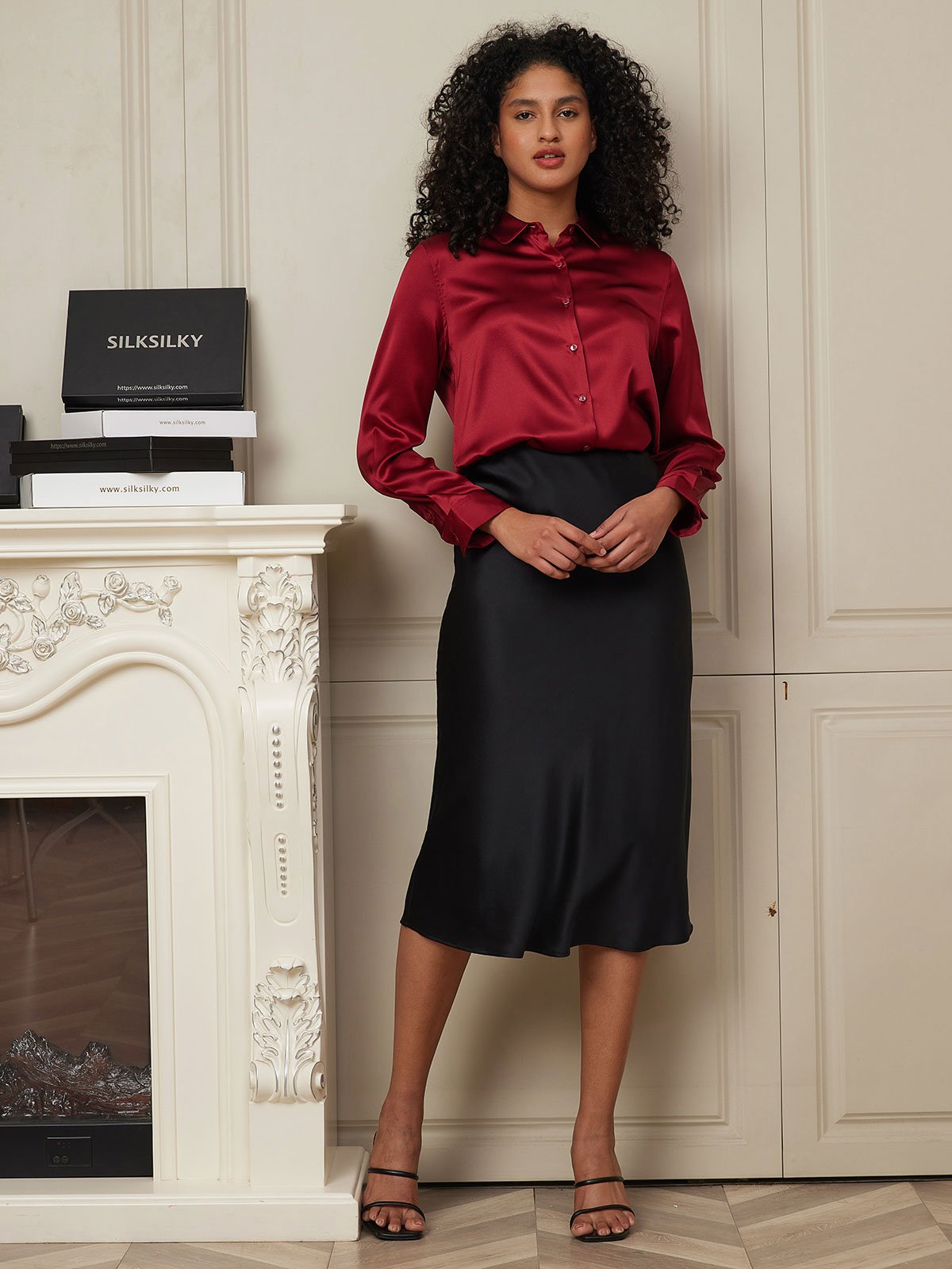 19Momme Pure Silk Long Straight Skirt with Stretch Waist
