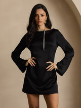 [Black] SilkSilky  Long Sleeve Boat Neck Dress 001