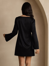 [Black] SilkSilky  Long Sleeve Boat Neck Dress 002