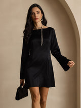 [Black] SilkSilky  Long Sleeve Boat Neck Dress 003