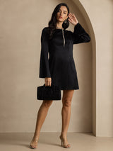 [Black] SilkSilky  Long Sleeve Boat Neck Dress 007