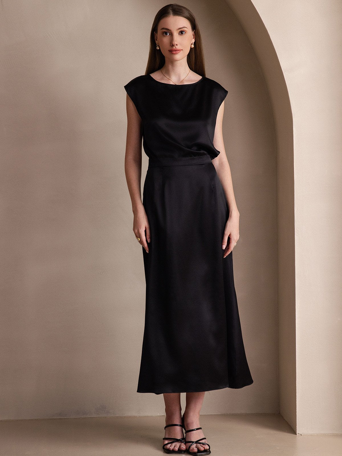 [Black] SilkSilky 19Momme Silk Skirt 001