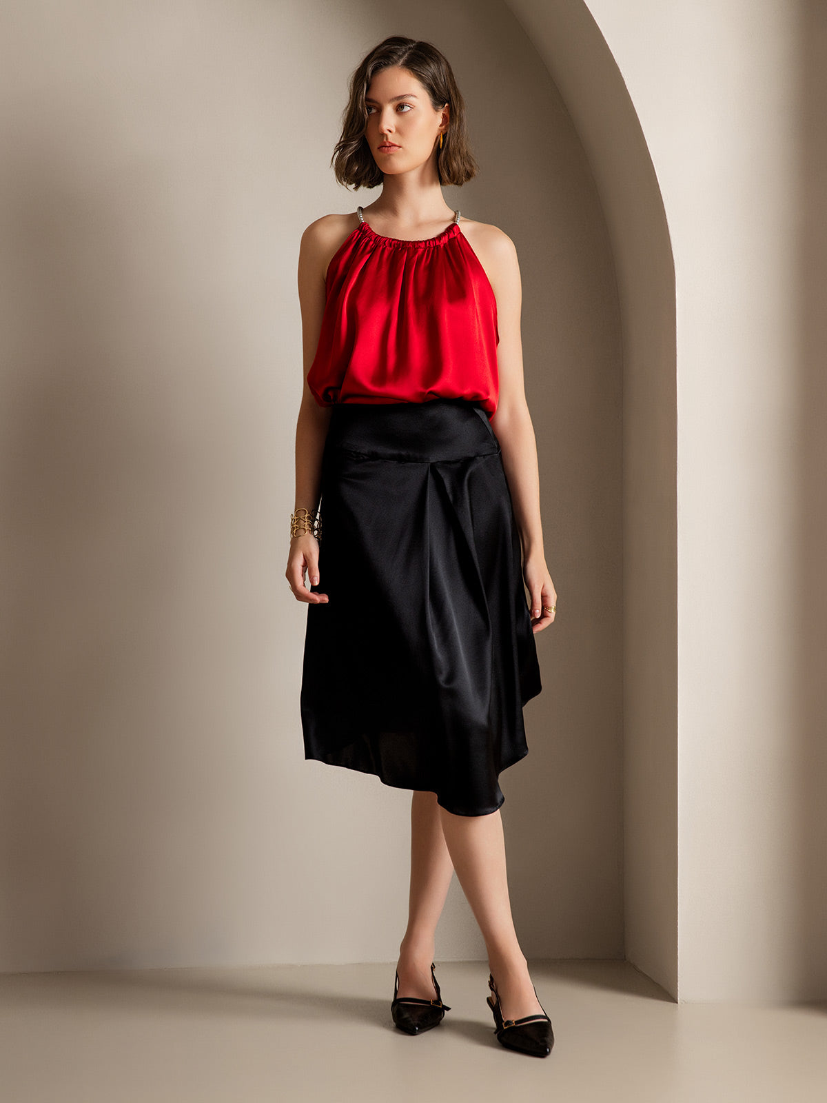 [Black] SilkSilky  19Momme Silk Skirt 001