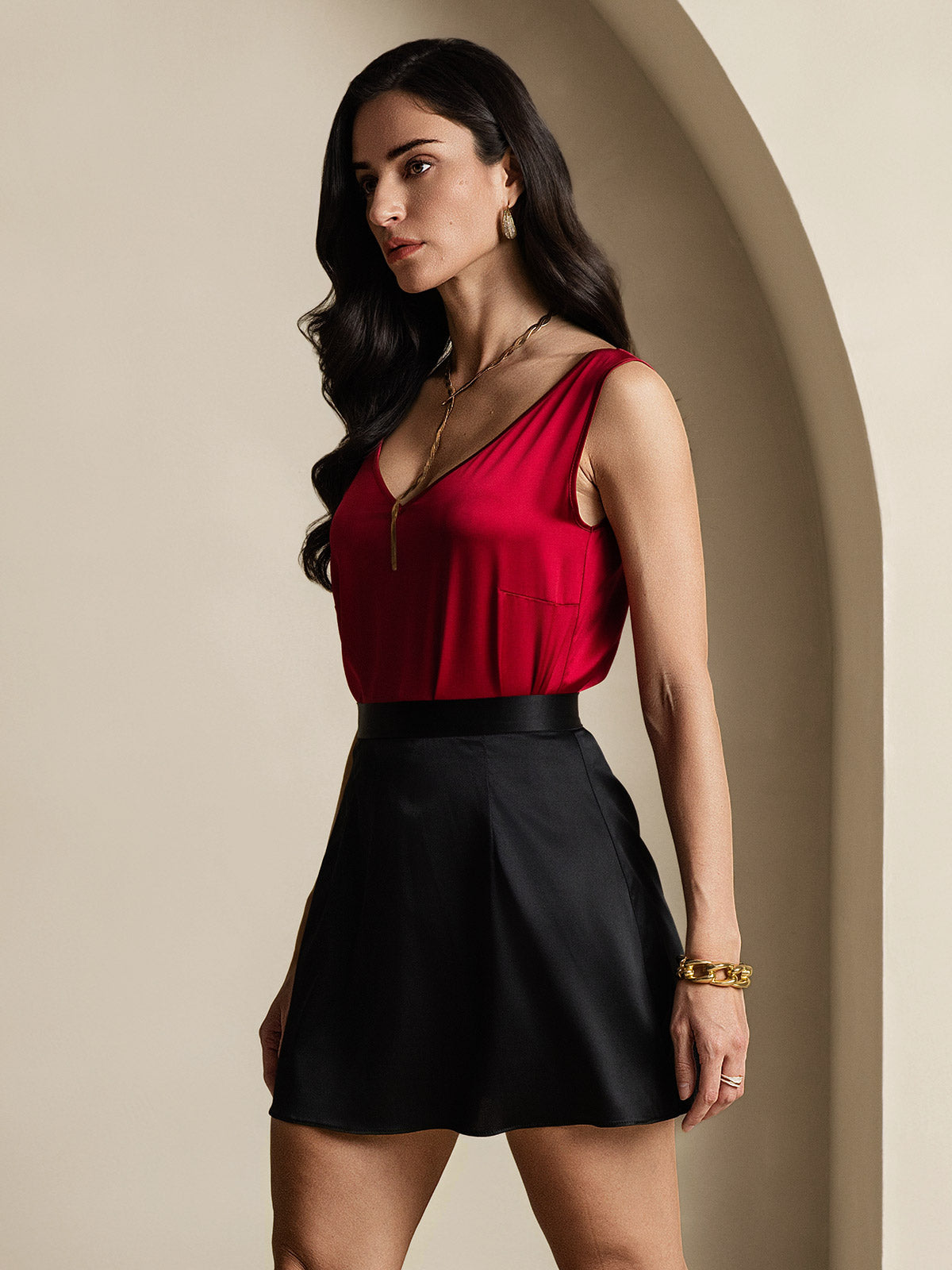 19Momme Silk A Line Mini Skirt with Zipper Design – SILKSILKY