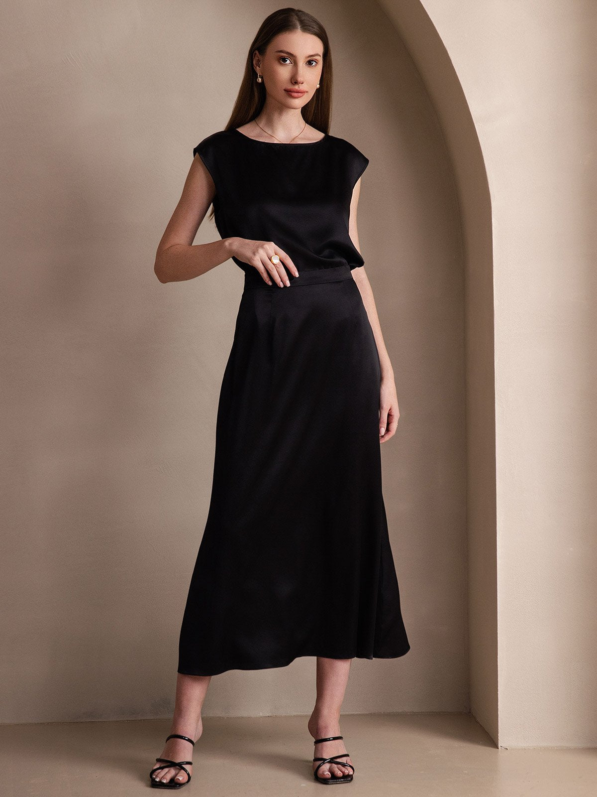 [Black] SilkSilky 19Momme Silk Skirt 003