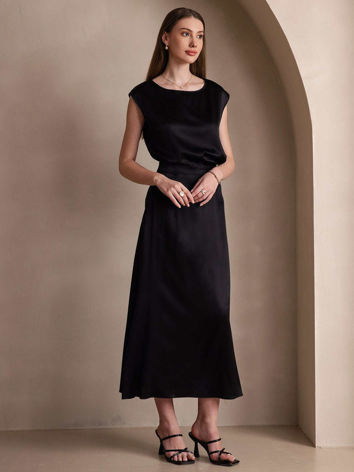 [Black] SilkSilky 19Momme Silk Skirt 004