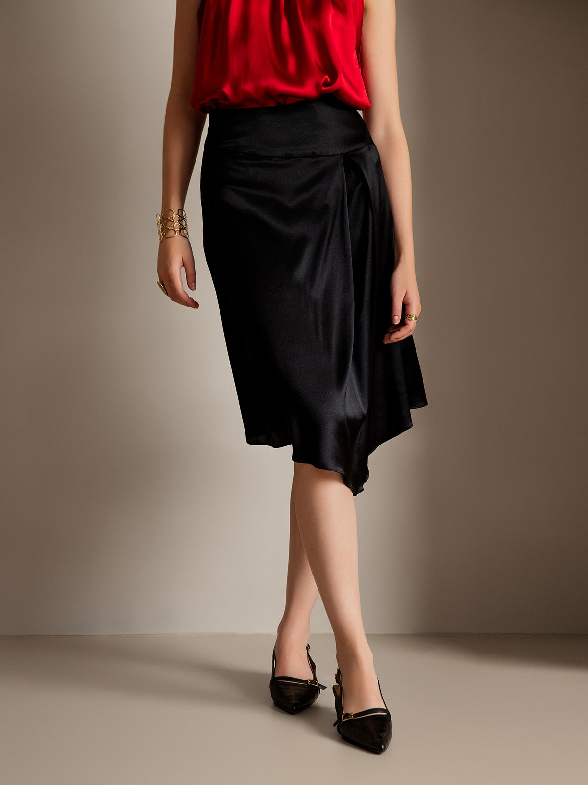 [Black] SilkSilky  19Momme Silk Skirt 004