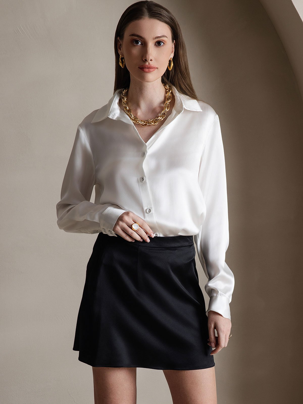 [Black] SilkSilky 19Momme Silk Skirt 005