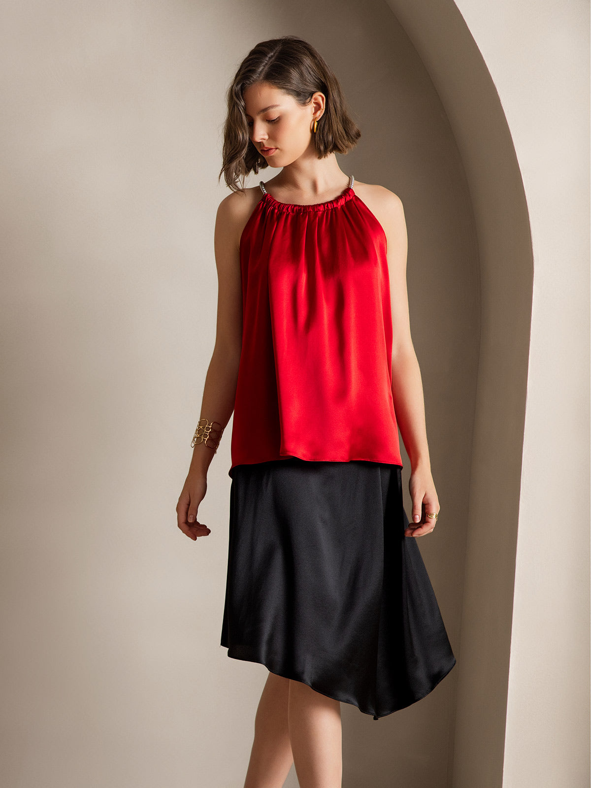[Black] SilkSilky  19Momme Silk Skirt 005