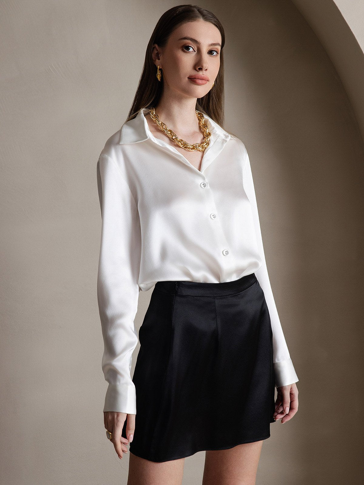 [Black] SilkSilky 19Momme Silk Skirt 006